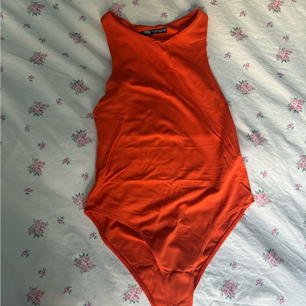 Zara Bright Orange Sleeveless Bodysuit